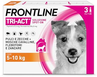 Frontline Tri-Act x3 Antiparassitario Cani Contro la Leishmaniosi (5-10Kg) | Prodotto per Cani e Cuccioli. Protegge da Pulci, Zecche, Zanzare, Pappataci e Leishmaniosi, Antipulci 3 Pipette