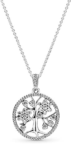 Pandora Moments Women's Sterling Silver Family Tree Hearts Cubic Zirconia Pendant Necklace, 80cm, No Box