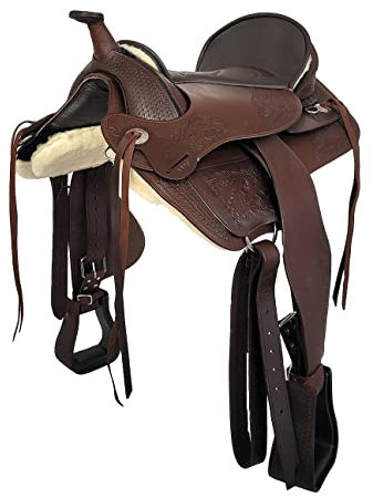 A&M Reitsport Baumloser Westernsattel Utah aus Büffelleder hoher Qualität Braun, Größe:17 Zoll