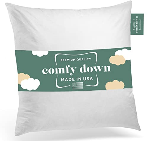 ComfyDown 20x20 Throw Pillow Insert, Down & Feather Fill, 100% Cotton Cover, Made in USA – Premium Soft Decorative Pillow Form Sham Stuffer for Bed, Sofa & Couch