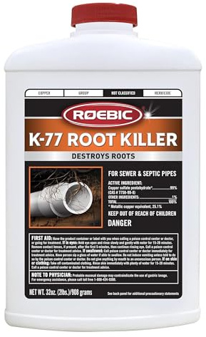 Roebic K-77 Granular Tree Root Killer, Chemical Septic System, Drain Field and Sewer Line Pipe Clog Remover and Root Destroyer, Safe for Bathroom Toilet, 32 oz