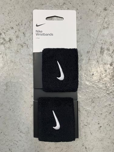 NEW (2 PACK) PAIR NIKE SWOOSH TENNIS,SQUASH,BADMINTON WRIST BANDS SWEAT BANDS (Black)