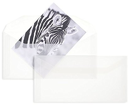 100 Stück, Transparente Kuvertierhüllen, DIN Lang, Nassklebung, Trapezklappe, 100 g/qm Offset, Ohne Fenster, Weiß (Transparent-Weiß), Blanke Briefhüllen