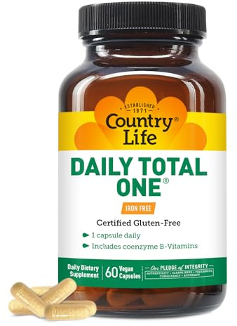 Country Life Daily Total One Multivitamin, Iron Free Once a Day Multivitamin & Multimineral Complex, Vitamins A, C, D, Including Coenzyme B-Vitamins, Supports Energy Metabolism, 60 Vegan Capsules