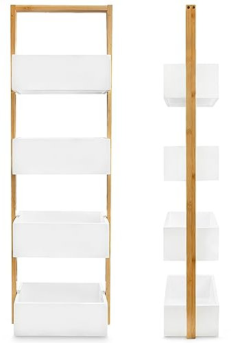 osoltus Badregal Korbregal Veile aus Bambus und weiß lackiertem Holz