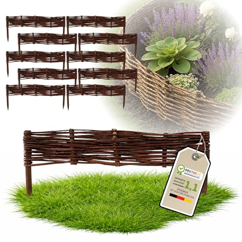 Floranica Bordures de Parterre en Saule Lot de 10 pièce 10 cm x 60 cm Clôture en Bois de Osier pour Bordure Plate-Bande Palissade Bordures de Fleurs Décoratives Panneau en Saule