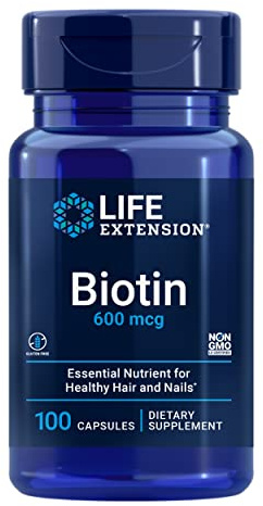 Life Extension Biotin 600 mcg Vitamin B7 Support Supplement for Beautiful Hair, Nails & Beyond – Gluten-Free, Non-GMO - 100 Capsules