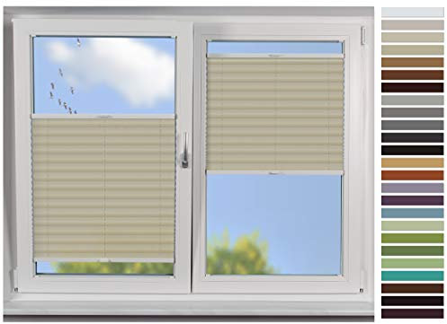 EFIXS Plissee Tag auf Maß, Breite bis 120 cm, Höhe bis 220 cm, Hier: Breite bis 060 cm, Höhe bis 100 cm, Typ: Crepe, Stofffarbe: Hellbeige (BS004), Modell: COVS2, Maßanfertigung