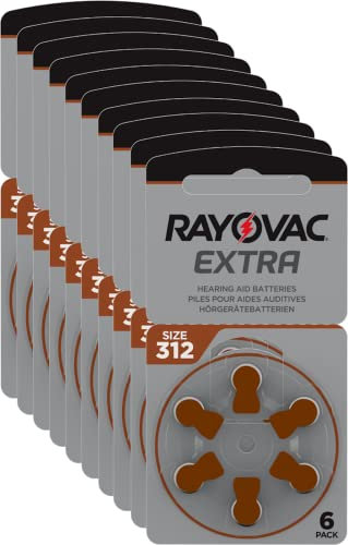 60 x Rayovac Extra Mercury Free Hearing Aid Batteries Size 312