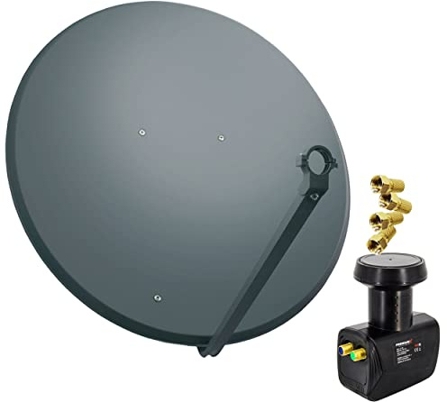 Premium X Satelliten-Komplettanlage 100cm Satellitenschüssel Anthrazit Satellitenantenne Twin LNB F-Stecker, SAT bis 2 Receiver