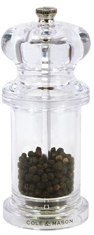 Cole & Mason 505 Refillable Spice Mill - Kitchen & Home Accessory - Table Pepper Grinder - Peppercorn Included - Acrylic - Pepper Mill 5.5
