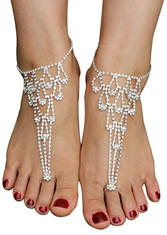 EQLEF® Fußkette Strass, barfüßigsandelholze Bridesmaid Strand-Hochzeit Schmuck-Zehe-Ring 1 Paar
