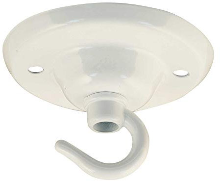 ElekTek Deckenrosette Durchmesser 75 mm mit Haken Metallausführungen Pulverlackierungen + Passende Schrauben. Für Deckenhängeleuchten und Kronleuchter Weiß Glänzend