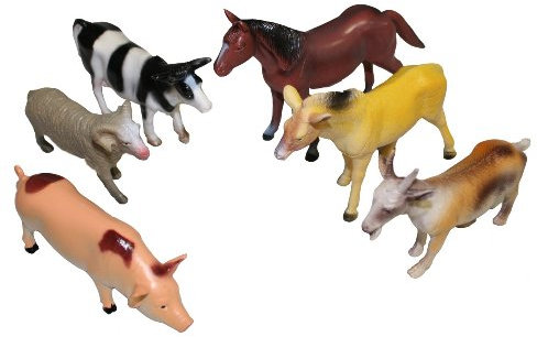 Idena 4329902 - Spielfigurenset mit 6 Farmtieren, aus Kunststoff, jeweils ca. 15 cm groß, Spielspaß für die Badewanne, den Sandkasten, im Kindergarten und Kinderzimmer