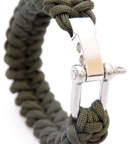 Universell einsetzbares Survival-Seil (kompakt zum Armband geflochten) aus reißfestem Parachute Cord / Paracord / 550 cord (Kernmantel-Seil aus Nylon) und rostfreiem, größenverstellbarem Metall- Schraubverschluss, Gesamtlänge 23 cm, Farbe: olivgrün WICHTIG: DIESES PARACORD SEIL IST NICHT ZUM KLETTERN GEEIGNET! - Marke Ganzoo