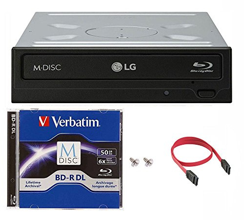 LG WH14NS40 14X Blu-ray BDXL DVD CD Internal Burner Drive Bundle with Free 50GB M-DISC BD-R DL + SATA Cable + Mounting Screws