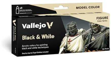 Vallejo-modell, färg: svart och vit, set – blandade färger (8 stycken), 17 ml (förpackning med 8)