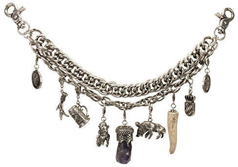 Alpenflüstern Trachten-Charivari Josef - Hochwertiger Herren-Trachtenschmuck mit Trophäen-Anhängern für die Lederhose, echtes Hirschhorn und Amethyst, (antik-silber-farben) HCH009