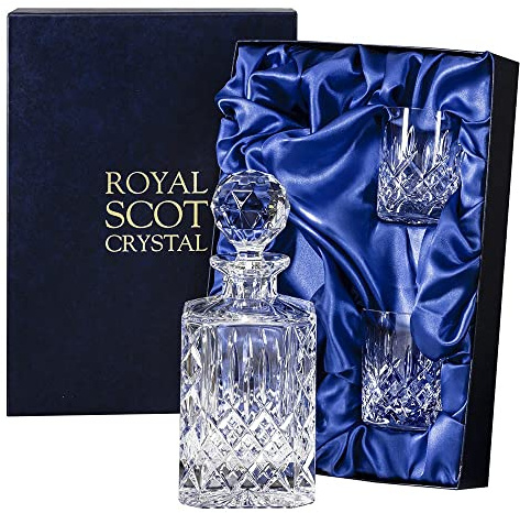 Crystal Whisky Decanter & 2 Whisky Tumblers in Presentation Box - London