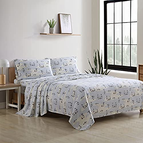 Eddie Bauer - Lenzuola complete, set di biancheria da letto in flanella di cotone, spazzolato per una maggiore morbidezza, accogliente decorazione per la casa (pinguino pattinaggio, 4 pezzi, completo)