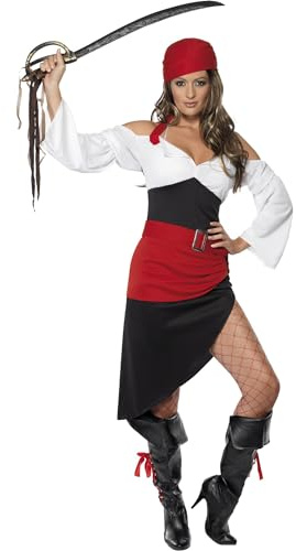Kecke Piratin Kostüm mit Rock Oberteil Gürtel und Kopftuch, Large