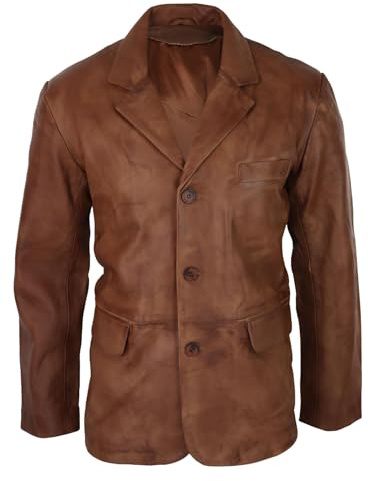 Infinity Leather Herren Lederjacke Echtleder Klassisch Schwarz Vintage Look Knopfleiste Design