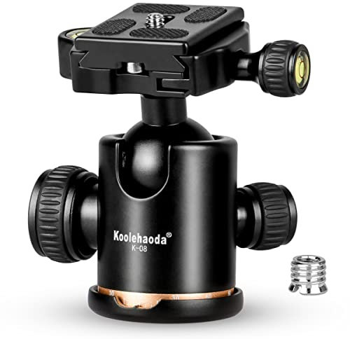 Koolehaoda k-08 Stativ Kugelkopf, Φ36 mm Metallkugel, 360 Grad Panoramakopf mit 1/4 Schnellplatte und Wasserwaage für DSLR-Kamera, Stativ, Einbeinstativ, Slider, Camcorder