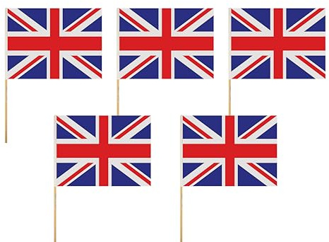 Drapeau anglais Union Jack flottant sur tige bois 45 x 30cm pour Jubilé Reine x 5