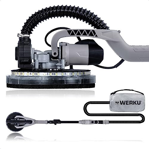 Werku WK403070, Ponceuse Circulaire Murs-Plafonds, Auto-Aspirant, Qualité Professionnelle, Puissance 750 W, Disque 225 mm, Système Éclairage LED Vision, Comprend Disque Ponçage et Tuyau Aspiration