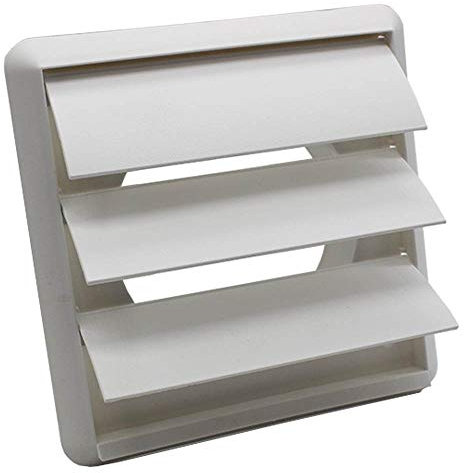 Kair White Gravity Grille 155mm External Dimension Ducting Air Vent with 100mm - 4 inch Round Rear Spigot and Not-Return Shutters