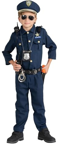 Dress Up America Costume Poliziotto Bambino - Gioco Di Ruolo Vestito Poliziotto Bambino - Camicia, Pantaloni, Cappello, Cintura, Fischietto, Fondina Per Pistola E Set Di Poliziotti Walkie-Talkie