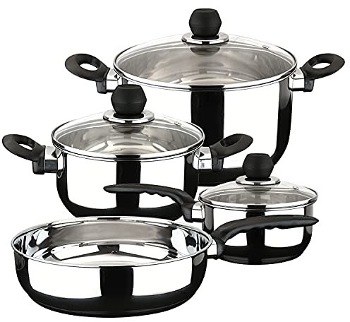Magefesa® Practika - Juego de utensilios de cocina de 7 piezas, incluye olla, horno holandés, olla para estofado, cacerola, salteado profundo, acero inoxidable, compatible con todo tipo de cocinas,
