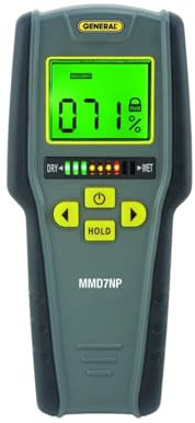 General Tools Moisture Meter, Pinless, Digital LCD with Tricolor Bar Graph (MMD7NP)