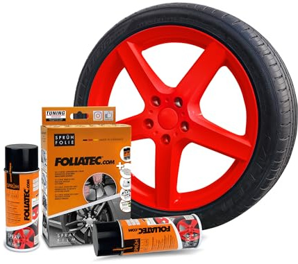 Foliatec Sprühfolie Auto Felgenfolie Sprüh Lack Set für 4 Felgen, Abziehbar, Gute Deckkraft, Rot Glänzend,400 ml (2er Pack)