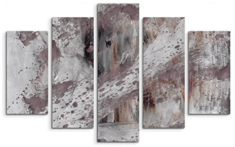 Paul Sinus Art 5 teiliges Wandbild auf Leinwand (Gesamt: H: 100cm B: 160cm) Keilrahmenbild Canvas Fotodruck Leinwandbild Leinwanddruck Kunstdruck Wandbild grau braun rotrot gemalt