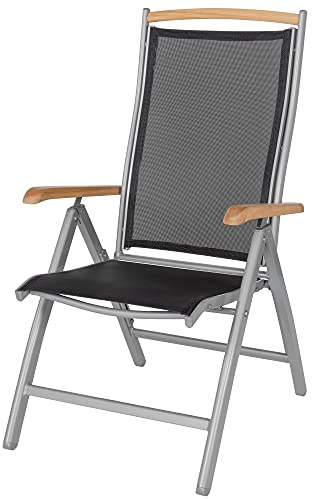 ib style Gartenstuhl Diplomat - Klappstuhl, Campingstuhl, aus Aluminium mit Teakholz Armlehnen, 7-Fach verstellbar, Rostfrei, Vormontiert, 150 kg belastbar, Silber