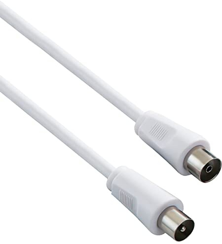 PremiumCord TV Koaxial Antennen Kabel 2m, 75 Ohm, IEC Stecker auf Buchse, Abgeschirmt - für DVB-C, DVB-T/T2, 4K UHD 2160p, Full HD 1080p 3D, Farbe Weiß