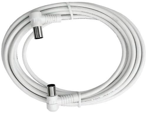 Axing BAK 253-00 anslutningskabel IEC, koaxvinkelkontakt med koaxkoppling, högskärmad (2,5 m) vit
