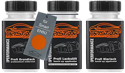 TRISTARcolor Vernice per auto Kit stilo di ritocco per Smart EN5U Lava Orange Metallic Vernice di fondo vernice di base vernice trasparente ognuno 50ml