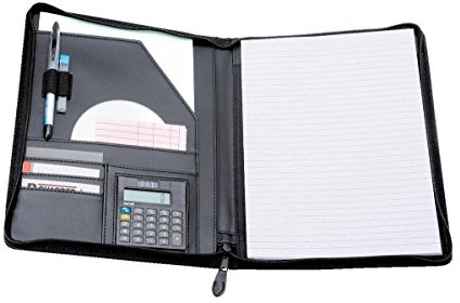 Alassio 30056 - Schreibmappe Catana, DIN A4, ca. 31,5 x 26 x 2 cm, schwarz, aus Lederimitat, mit Taschenrechner und Block A4