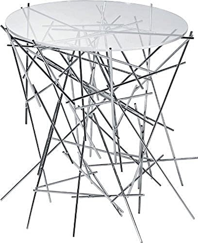 Alessi FC09 Tischlein Edelstahl mit Glasplatte, Höhe: 44 cm, Durchmesser: 45 cm