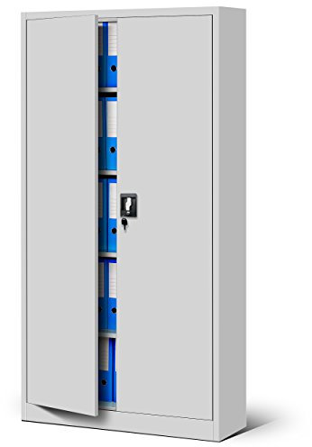 Jan Nowak Metallschrank Jan 185 x 90 x 40 cm - Metall Aktenschrank Abschließbar mit 2 Türen, Mehrzweckschrank mit 5 Ebenen, Büroschrank aus Stahlschrank mit Pulverbeschichtung - Grau
