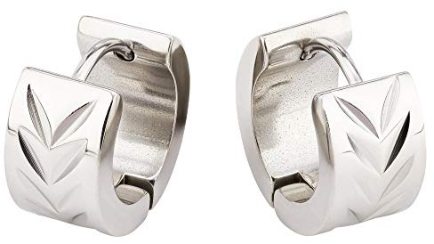 Bungsa Diamantschliff Creolen Satin Finish silber 4mm - 1 Paar Klappcreolen Edelstahl (Ohrringe Ohrstecker Ohrhänger Huggie Ohrschmuck Ohrklemmen Damen Frauen Herren Mode)
