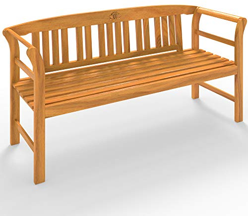 Deuba® Garden Bench Rose 2-Seater Wooden Garden Furniture Hardwood Patio Seating Large with Armrests 150 x 43 x 82 cm / 5 x 1.4 x 2.7 ft