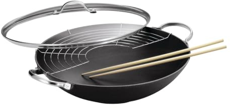 Kuhn Rikon, Wok Hierro Fundido con Antiadherente JAMPUR, Apto para inducción, con Asas, 36 cm