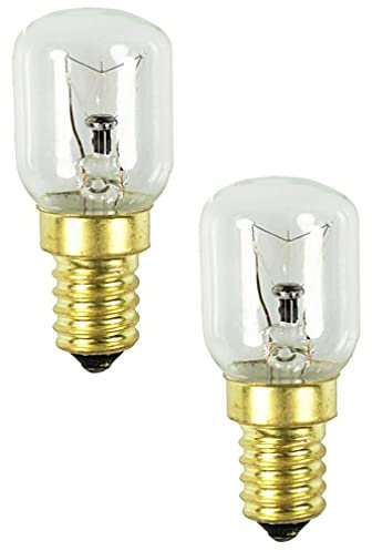 com-four® 2x Backofen-Lampe bis 300° C, warm-weiße Herd-Glühbirne 26W, E14, 230V, 165 Lumen (02 Stück - 26W goldfarben)