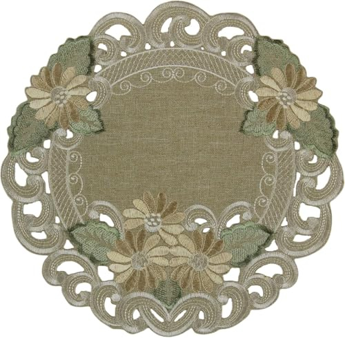 Quinnyshop Fleur Napperon 30 cm Rond Polyester, Verte - Beige