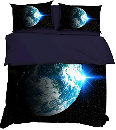 AYMAING Kids Weltall Bettwäsche 155 x 220 cm + 80 x 80 cm aus Mikrofaser mit Reißverschluss, unsere Kinderbettwäsche mit Galaxie Weltraum-Motiv ist weich und kuschelig