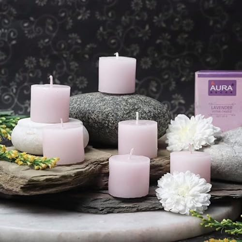 AuraDecor Lot de 12 bougies votives parfumées sans fumée || Bougies aromatiques || Bougies pour décoration || Bougie de mariage || Brûle jusqu'à 8 heures (lavande)