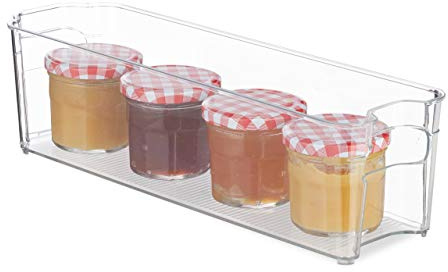 Relaxdays 3x Fridge Organisers, Narrow Kitchen Storage with Handles, for Bathroom, HWD: 10 x 11 x 37.5 cm, Transparent